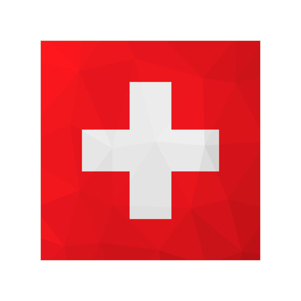 isolated illustration. National Swiss flag with white background, red background. Official symbol of Switzerland. Creative design in low poly style with triangular shapes. Gradient effect. vector