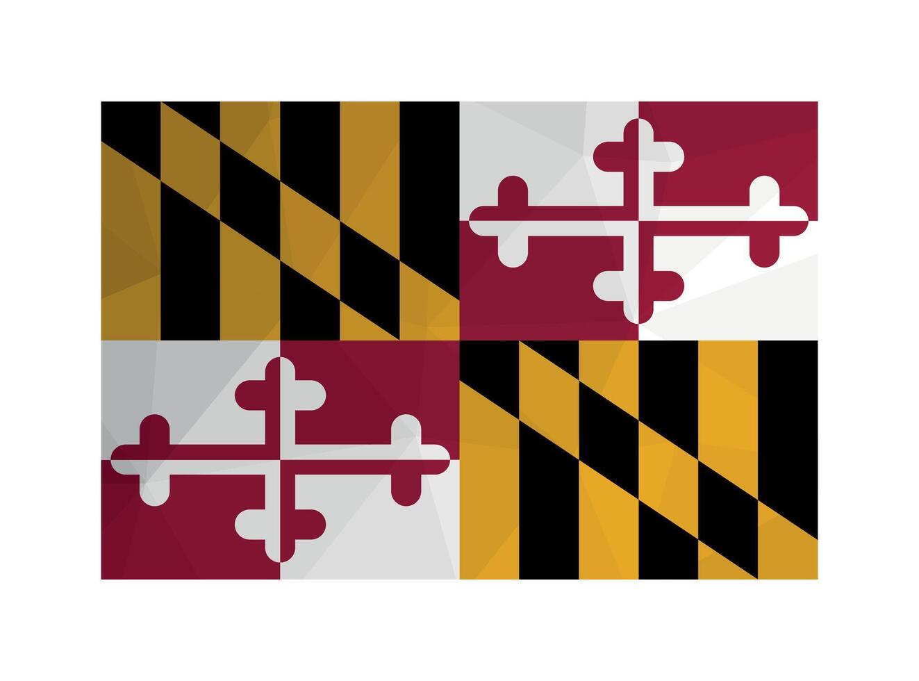 illustration. Official ensign of Maryland USA state. National colorful flag with crosses. Creative design in polygonal style with triangular shapes vector