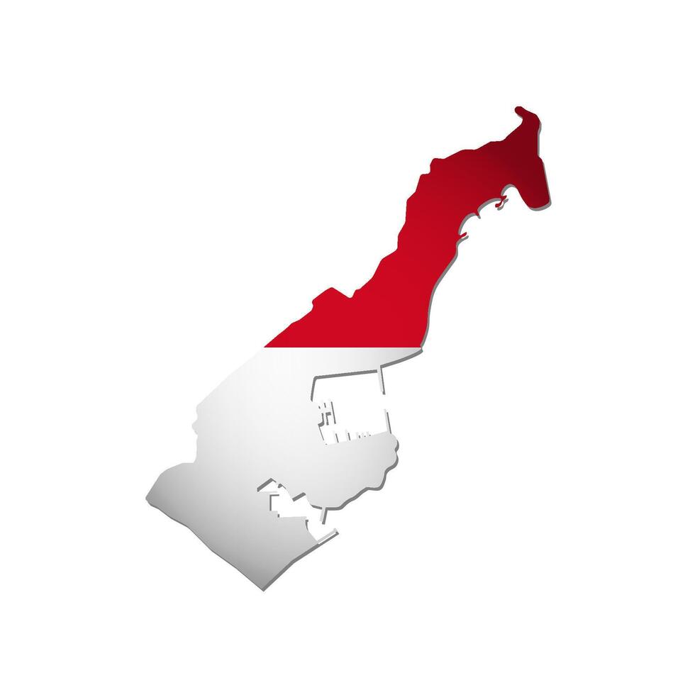 isolated illustration with Monaco, national flag with shape of map. Volume shadow on the map. White background vector