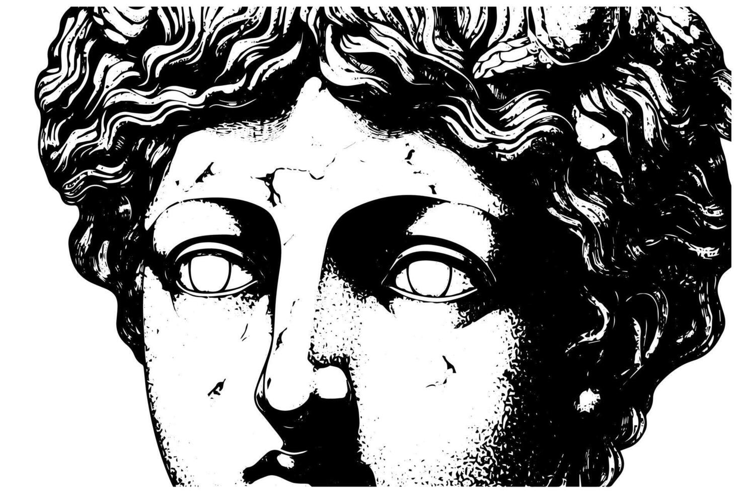 Cracked statue face of greek sculpture hand drawn engraving style sketch. Image for print, tattoo, and your design. vector