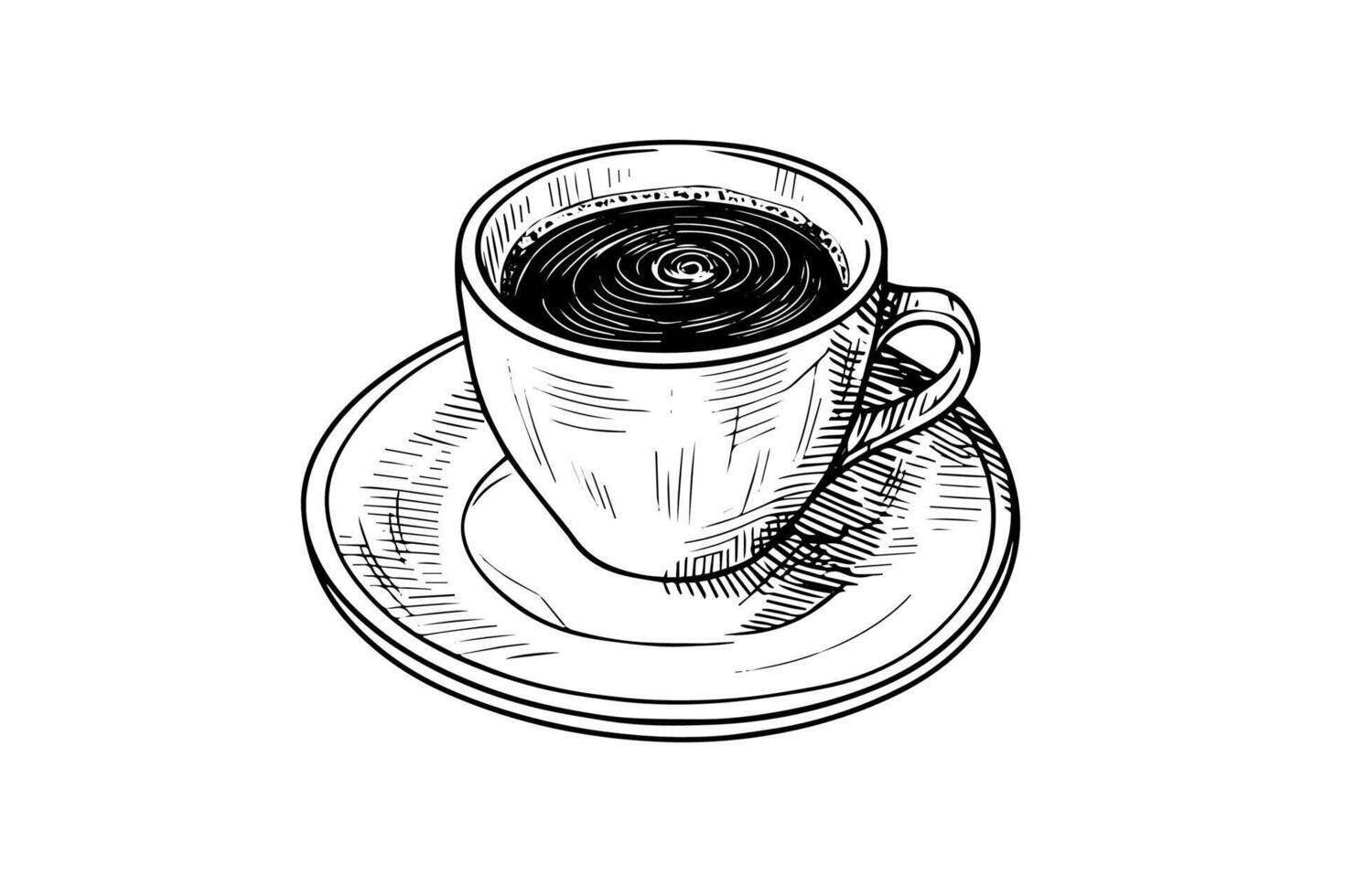 Coffee Cup Vintage Woodcut Sketch Hand-Drawn Illustration of Espresso Mug. vector