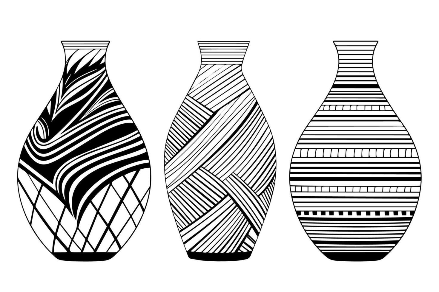 Set of ancient vase hand drawn ink sketch. Engraved style illustration. vector