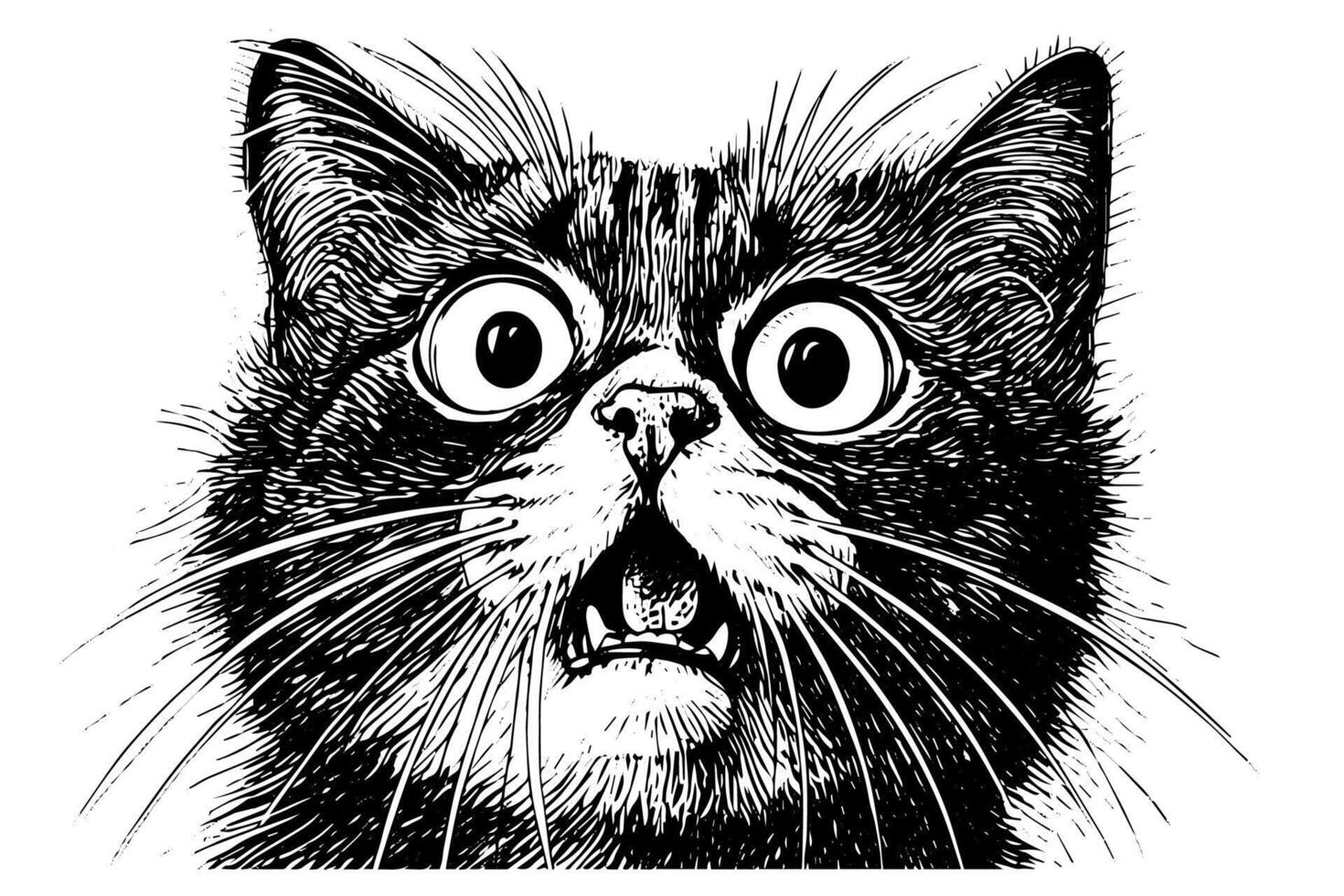 Cute cat portrait hand drawn ink sketch engraving vintage style. illustration. vector