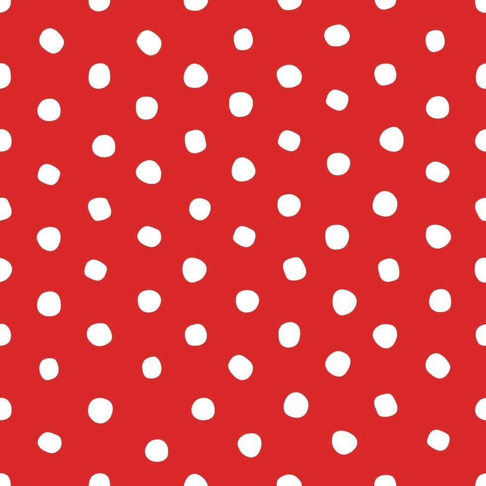 Seamless Tiling Hand Drawn Classic Red and White Polka Dot Pattern vector