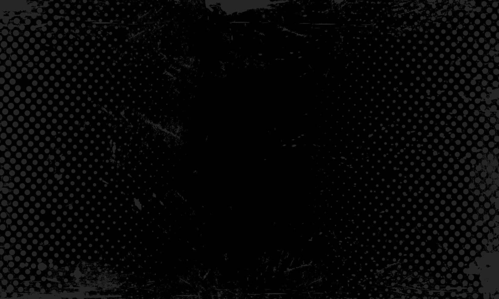 Dark Rough Grunge Gritty Halftone Pattern Dots on Black Background Distressed Spilled Ink Overlay Design vector