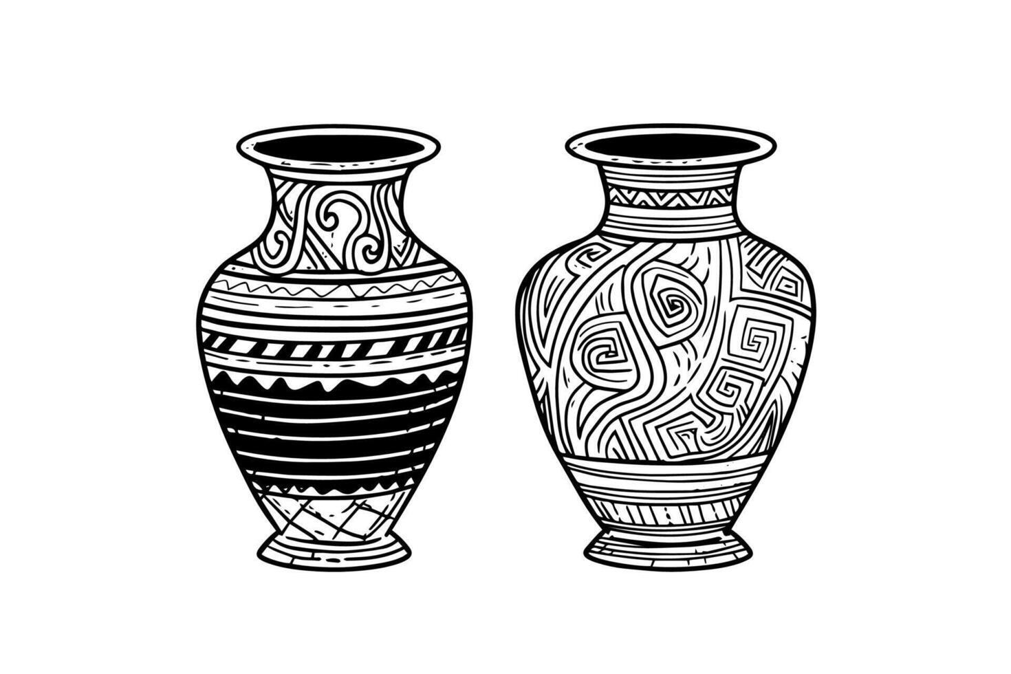 Set of ancient vase hand drawn ink sketch. Engraved style illustration. vector
