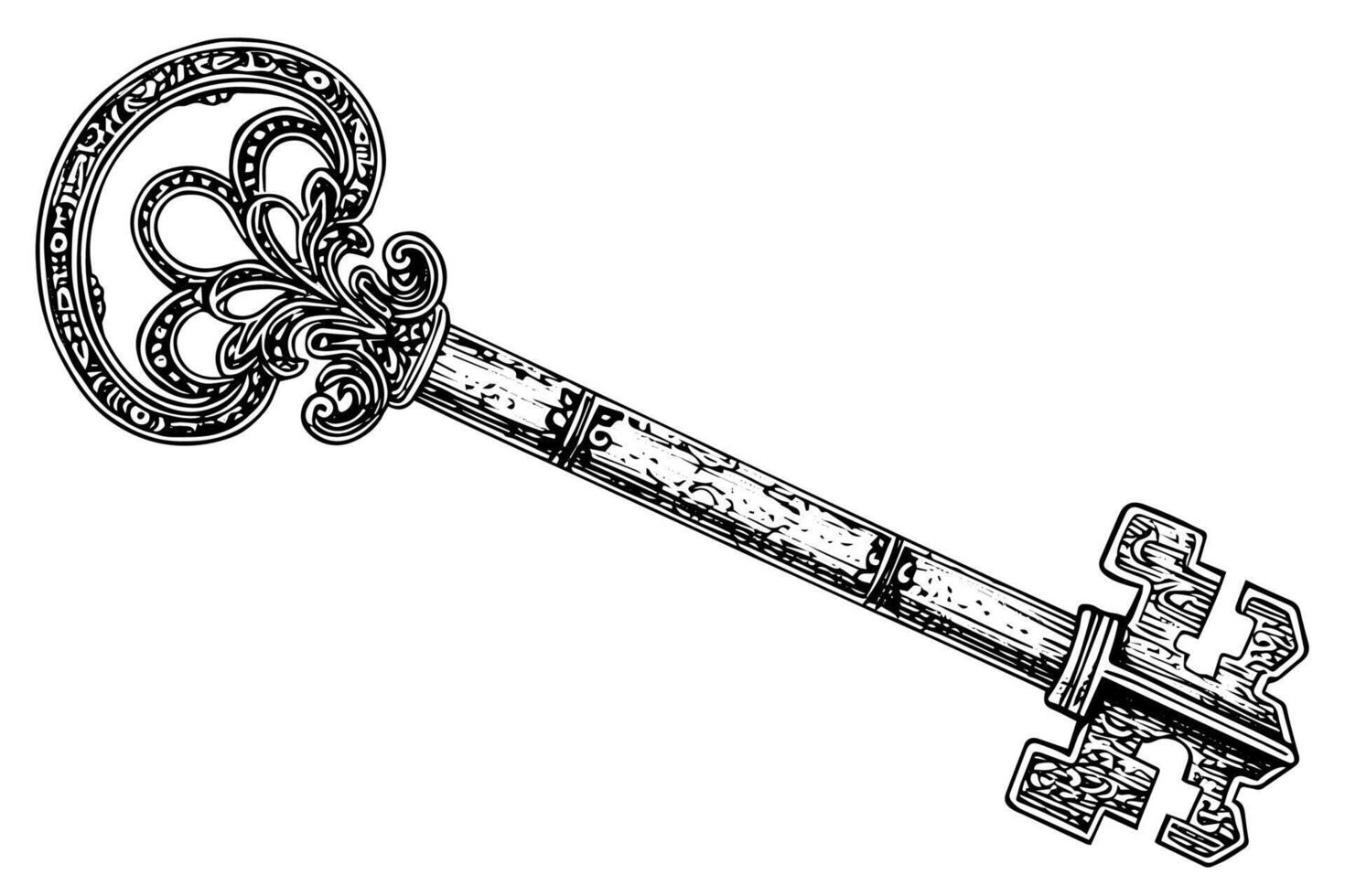 Antique key in Engraved style. vector