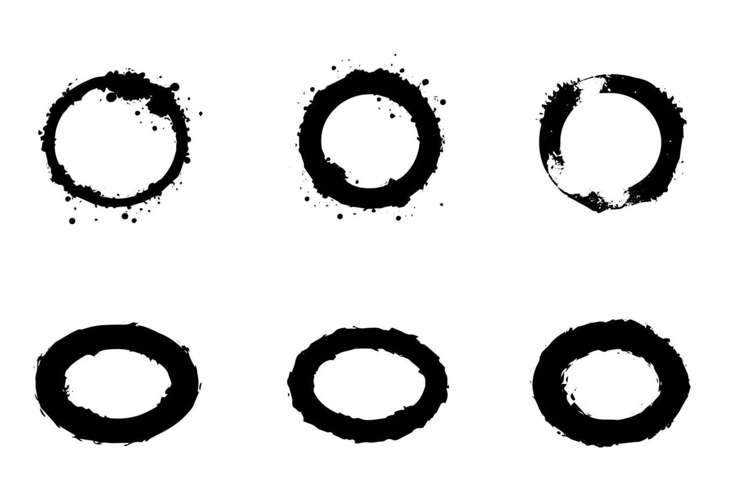 Black shapes of wine circle and coffee ring stains. Dirty splashes and spots Hand drawn tea or ink ring stains on white background. vector