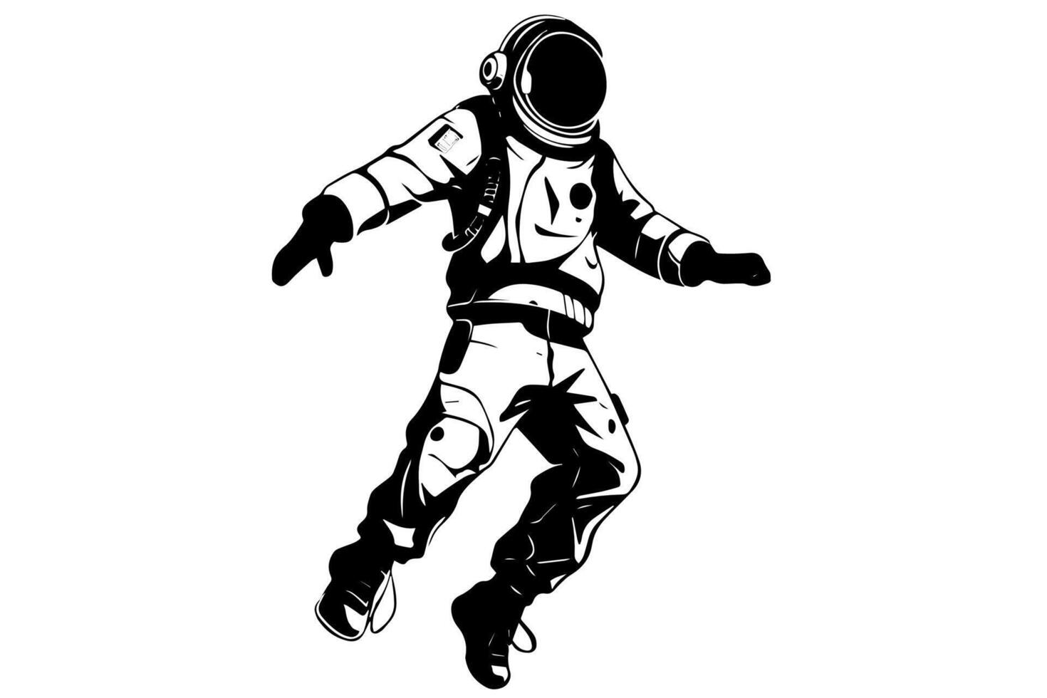 Astronaut spaceman hand drawn ink sketch. Engraving style illustration. vector