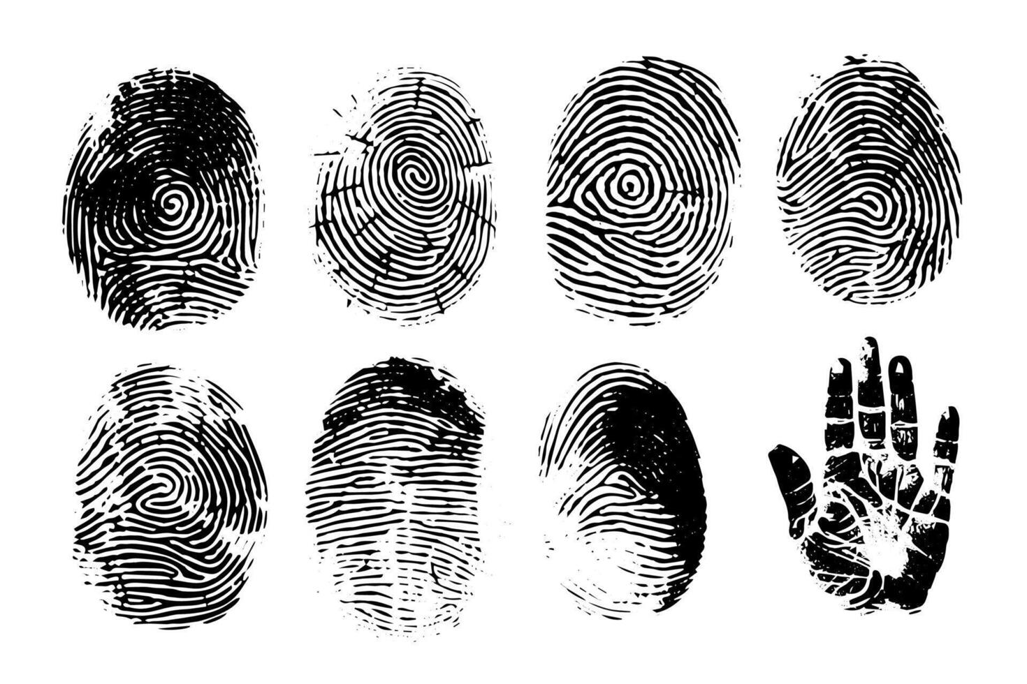 Forensic Evidence Collection Set of Fingerprints, Thumbprints, and Handprints. vector