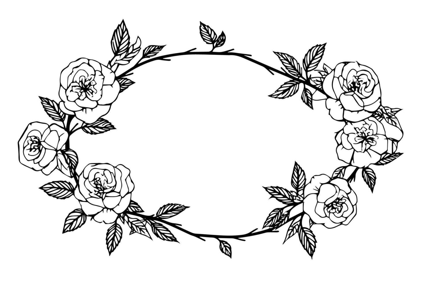 Roses frame. Vintage simple line art. Hand drawn ink sketch. Engraving illustration. vector