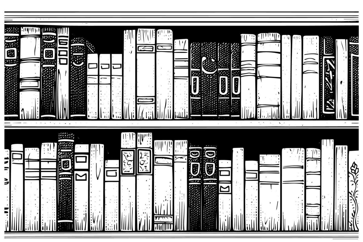 Bookshelf hand drawn ink sketch. Engraved style vintage illustration. vector