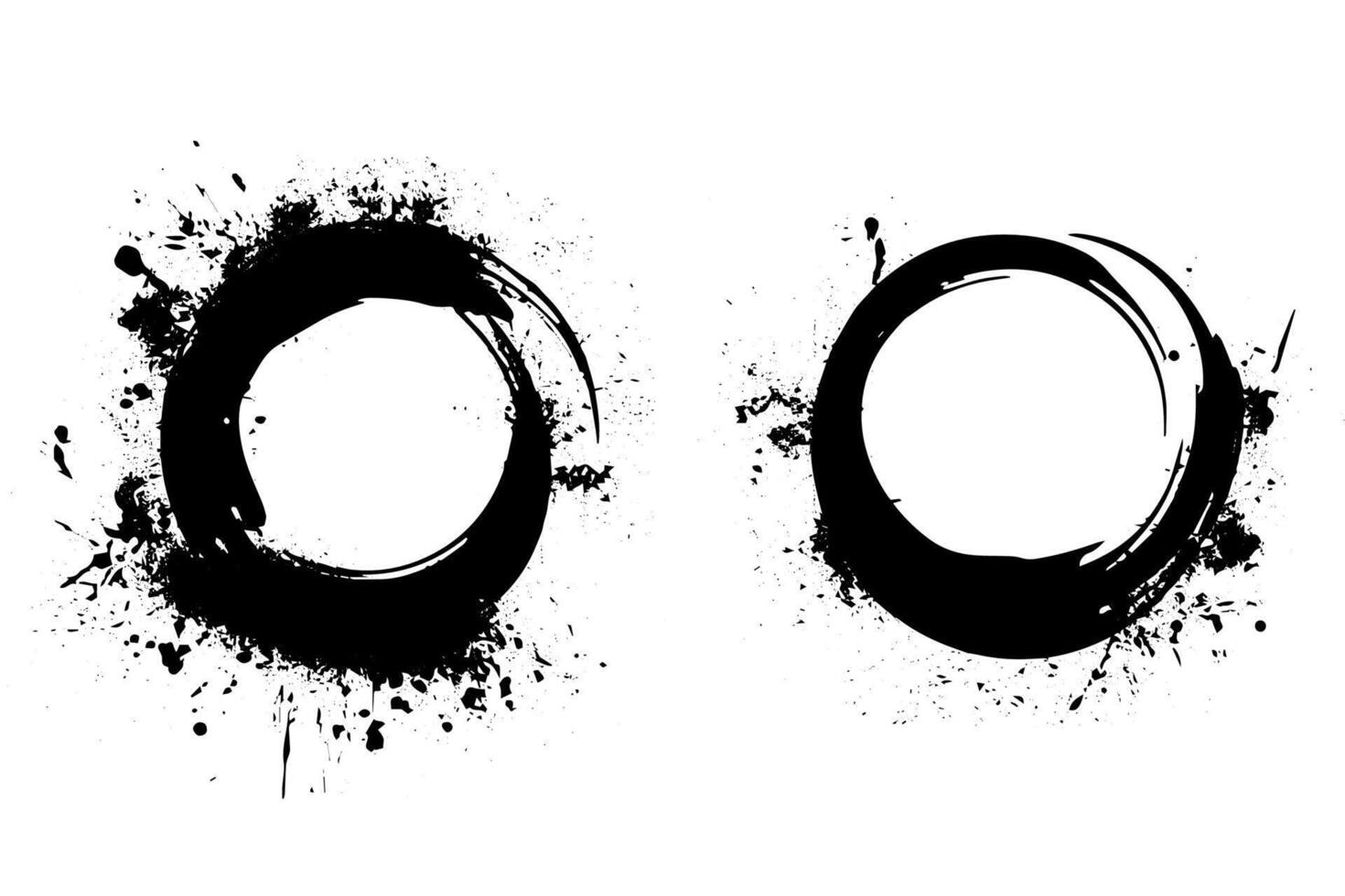 Ink Circle Grunge Brushstroke Stain Design Set. Black paint. vector