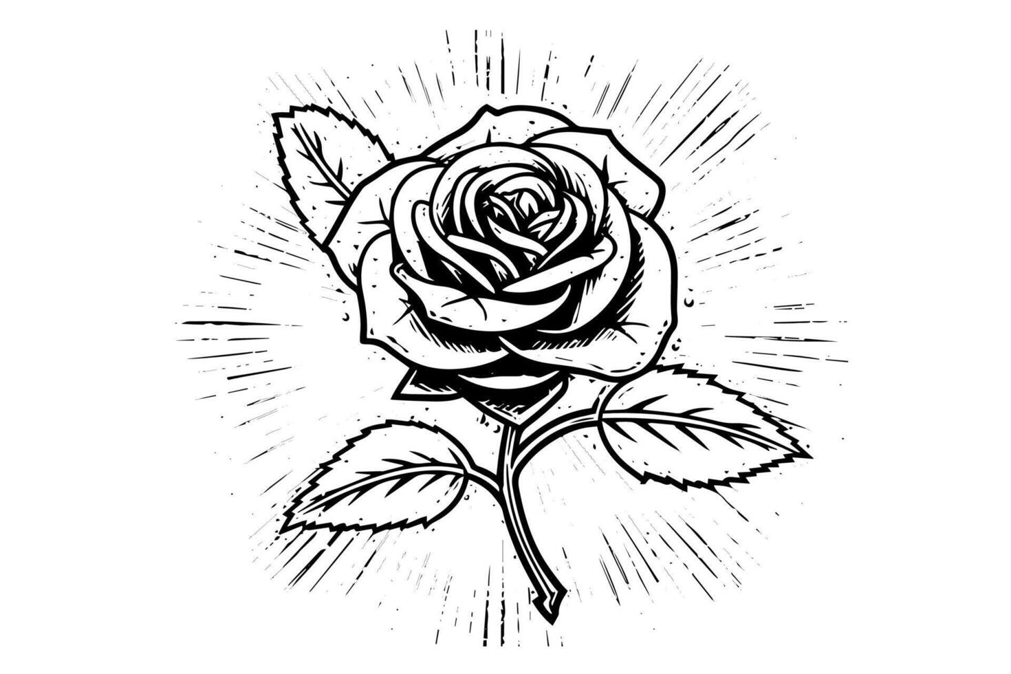 Elegant Rose. Vintage simple line art. Hand drawn ink sketch. Engraving illustration. vector