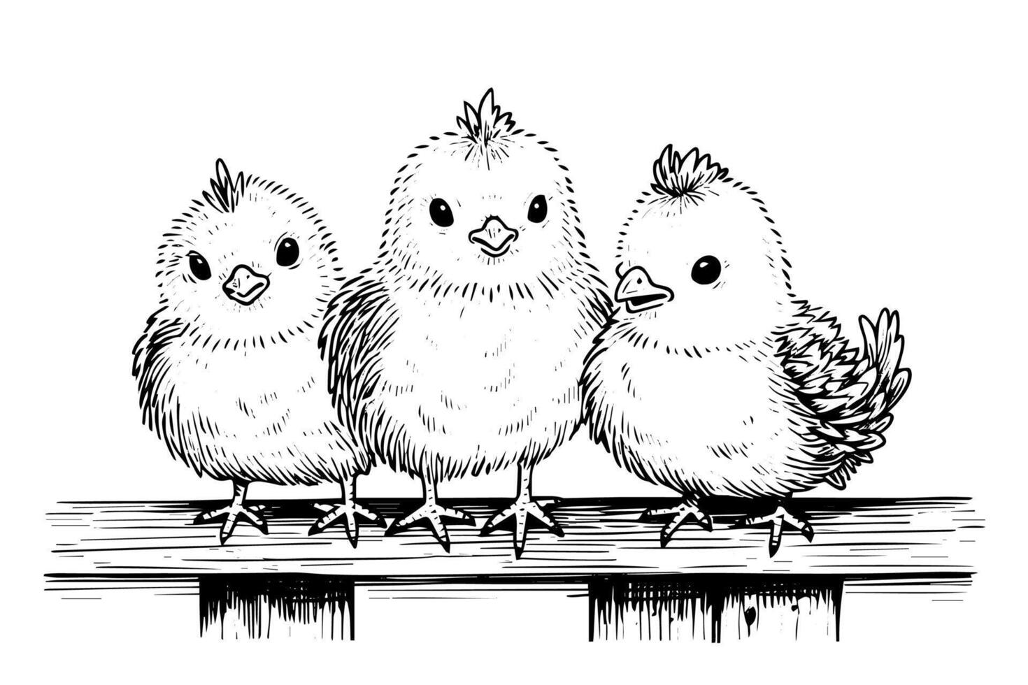 Cute little chicken hand drawn ink sketch. Engraved style retro illustration. vector