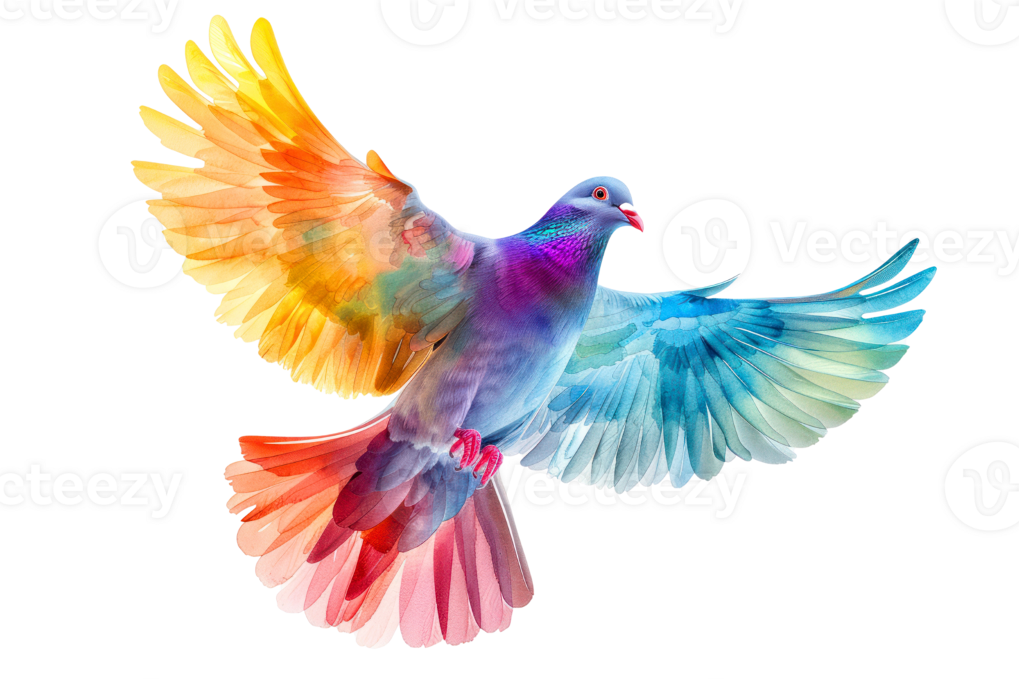 A vibrant, colorful dove in flight, symbolizing peace, hope, and freedom. png