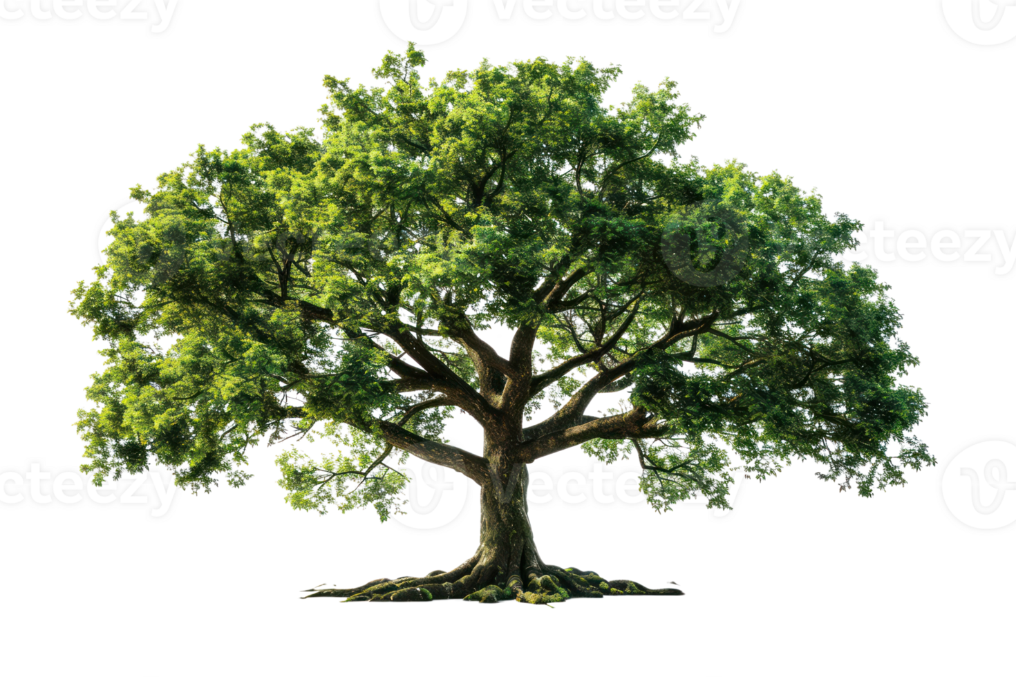 A large, green tree with sprawling branches stands tall. Its leaves are lush and vibrant, signifying life and growth. png