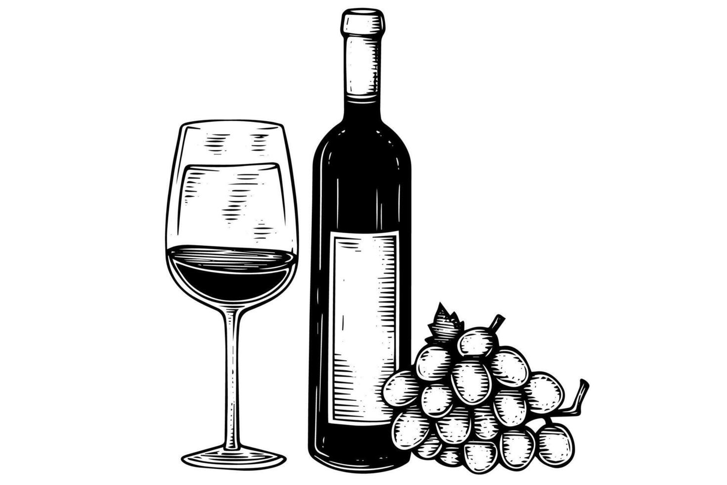 Vintage Vineyard Elegance Hand-Drawn Wine Illustration with Grapevine Sketch. vector