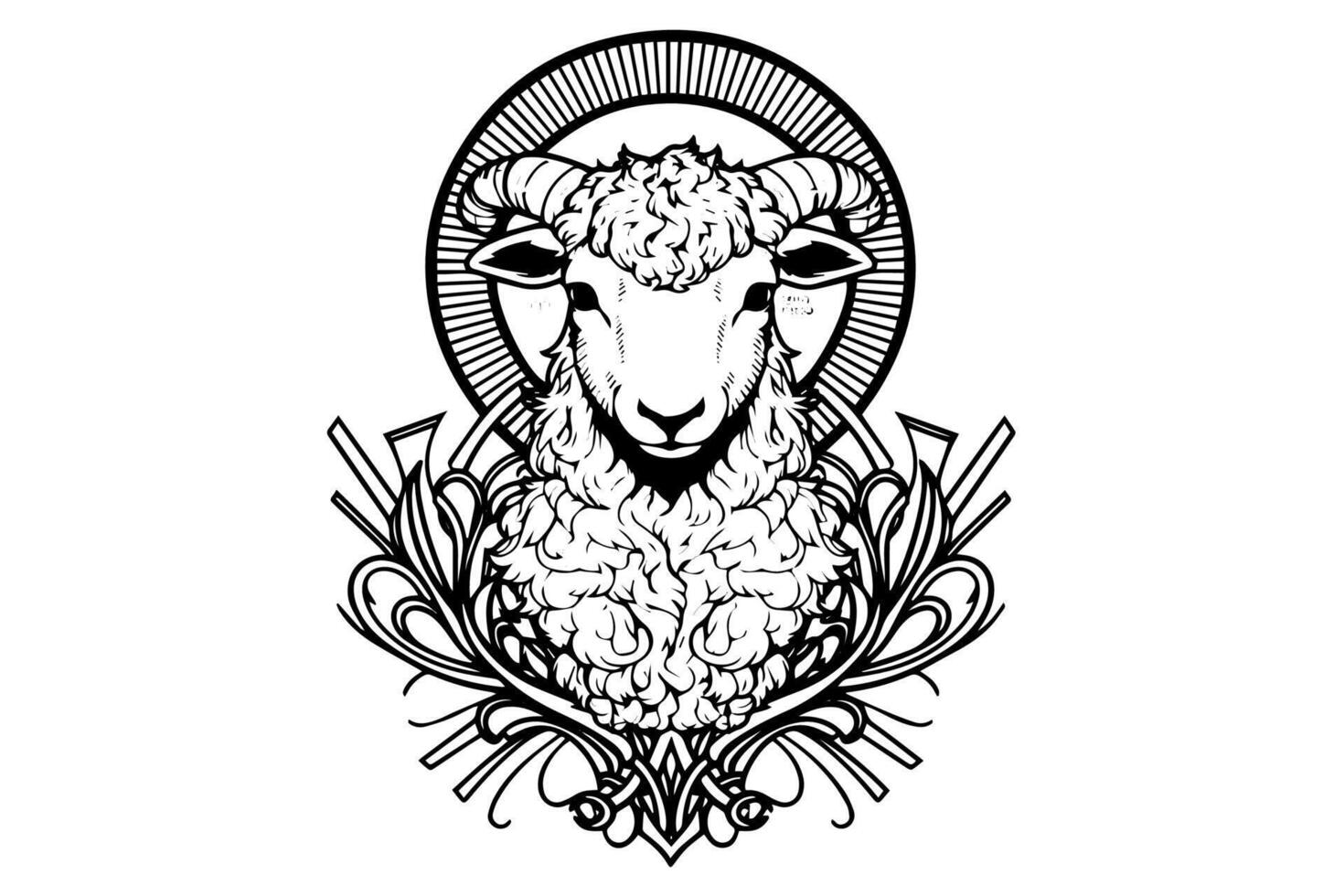 Sheep logotype hand drawn ink sketch. Engraved style illustration. vector