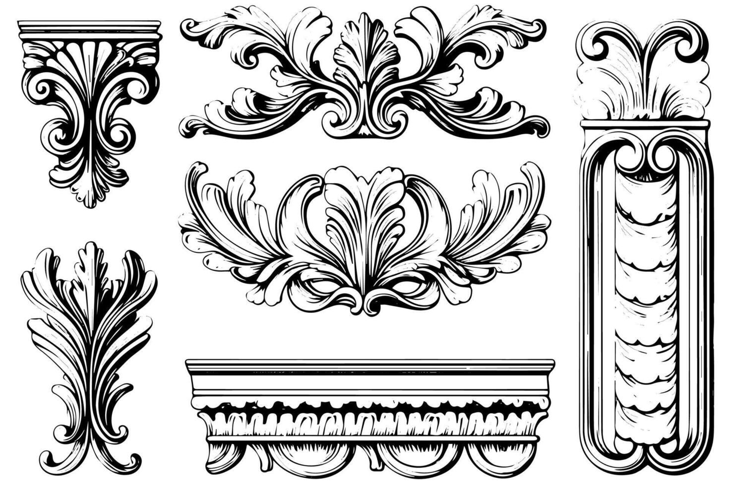 Vintage Baroque Ornamentation Intricate Illustrations of Architectural Stucco Details Element. vector