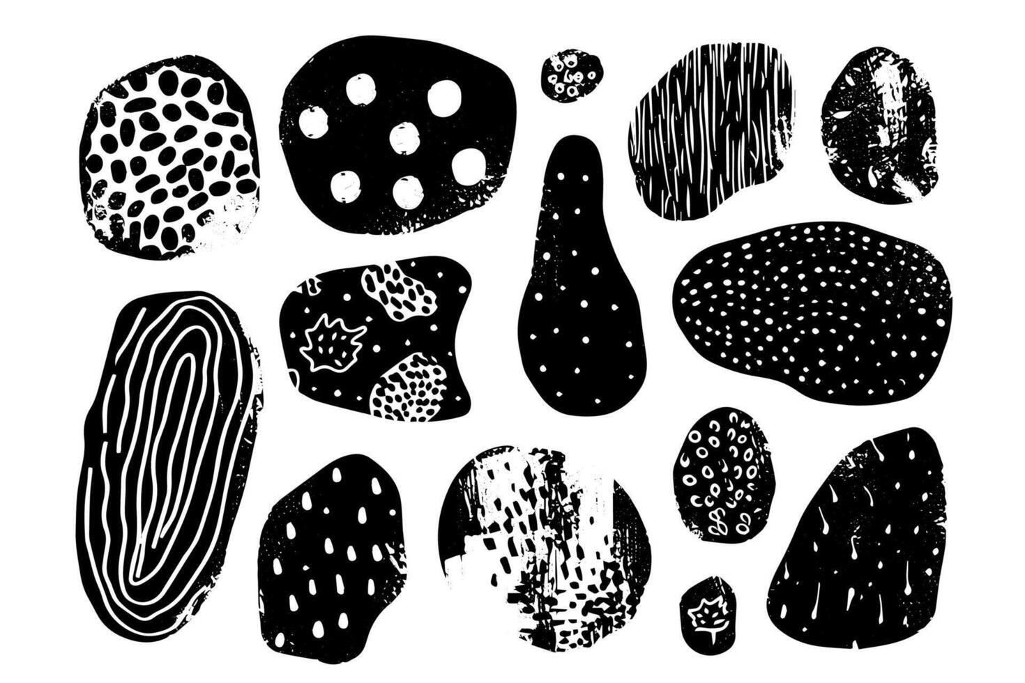 Abstract Organic Doodle Shapes Modern Illustration Set with Black Ink Splatters. vector