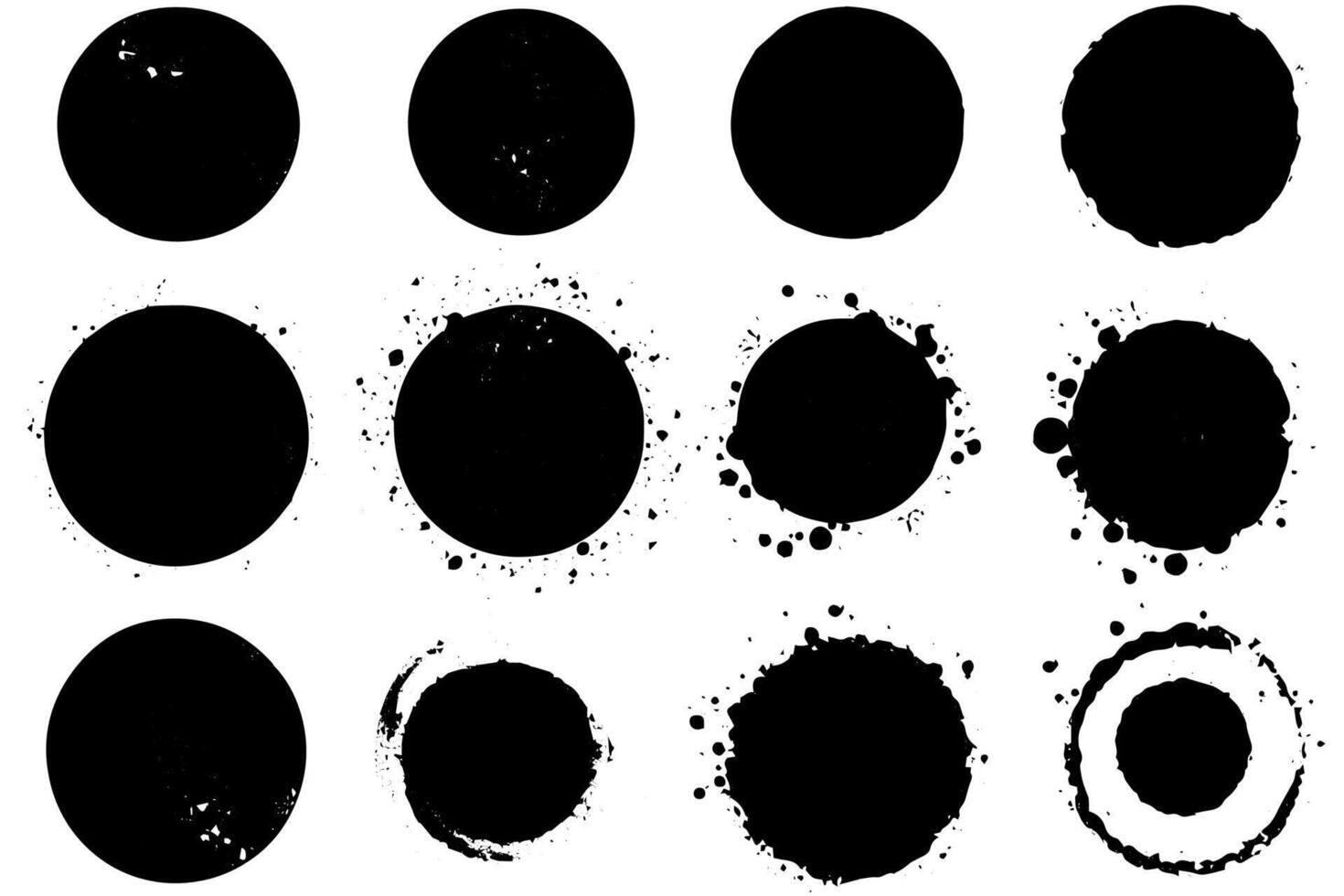 Grunge texture brush circles.Hand drawn paintbrush round shape. Watercolor stroke circles. Set of illustration. vector