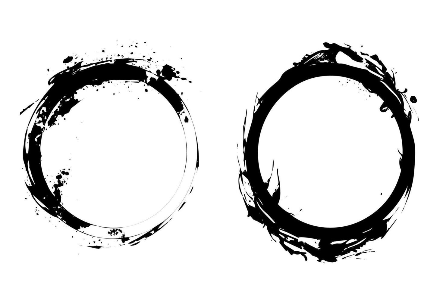 Black shapes of wine circle and coffee ring stains. Dirty splashes and spots Hand drawn tea or ink ring stains on white background. vector
