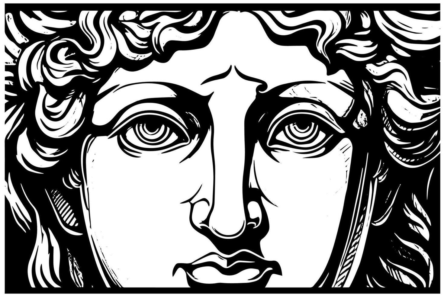 Cracked statue face of greek sculpture hand drawn engraving style sketch. Image for print, tattoo, and your design. vector