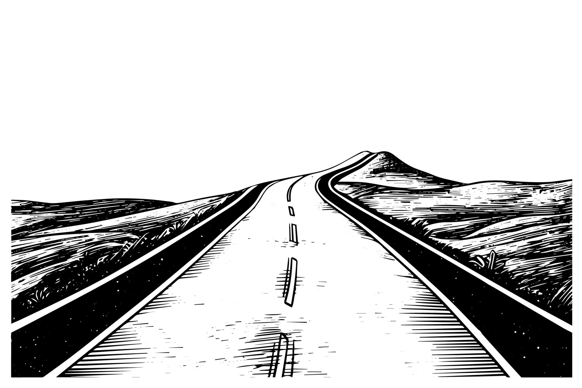 Simple Road Hand Drawn Ink Sketch Highway Landscape Engraved Style Simple Road Hand Drawn Ink Sketch Highway Landscape Engraved Style Illustration Vector
