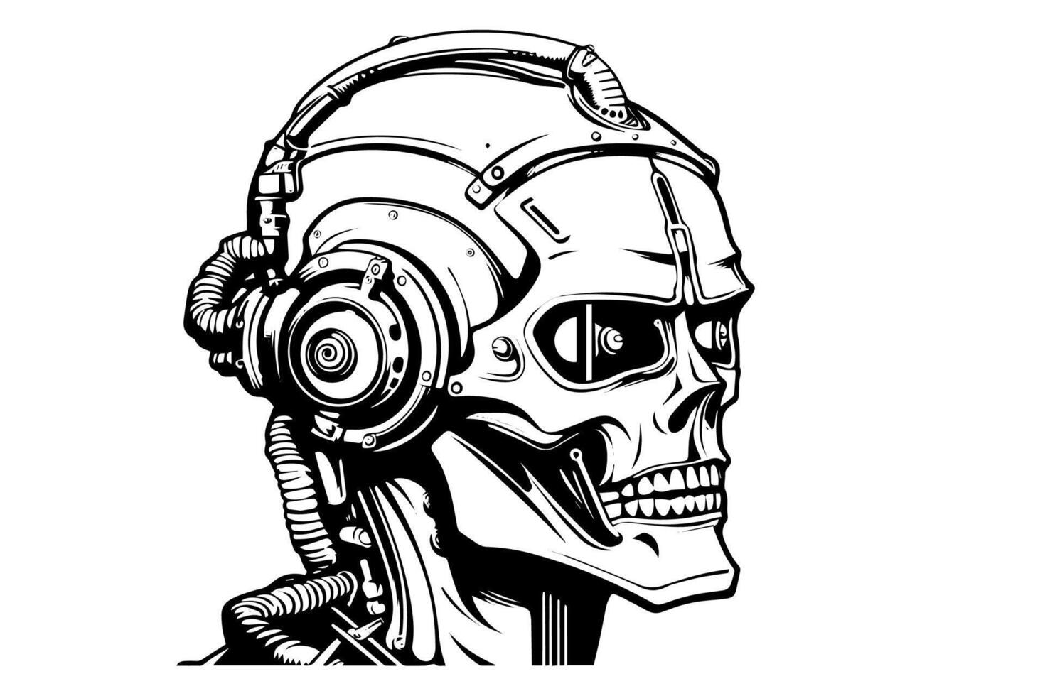 Hand-Drawn AI Robot Cyborg in a Timeless Vintage Engraved Style. Illustration. vector