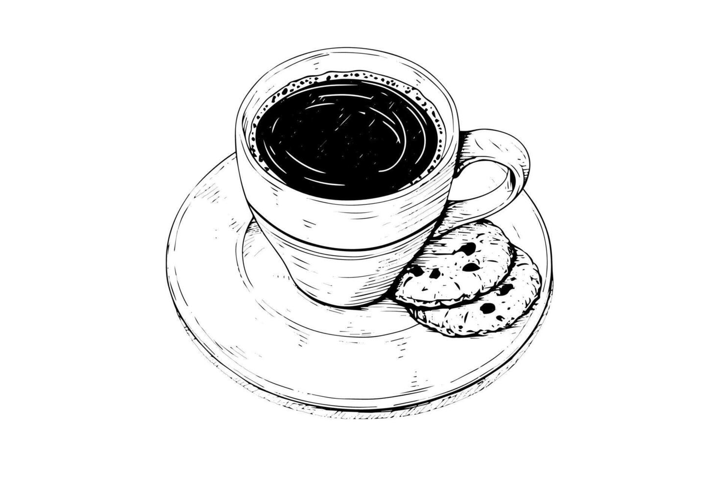 Cup of coffee hand drawn ink sketch. Engraved style illustration. vector