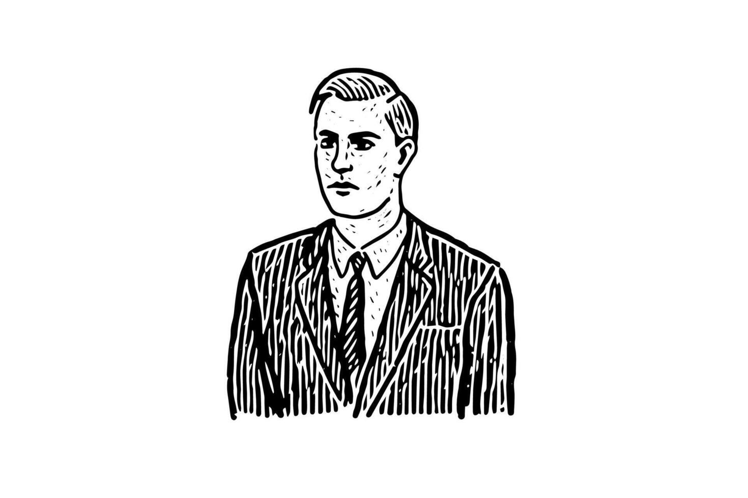 Vintage Gentleman Portrait Engraved Sketch of a Sad Businessman. vector
