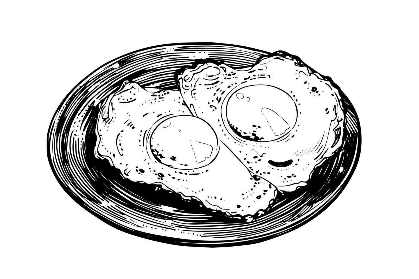Fried egg on a plate hand drawn ink sketch. Engraving style illustration. vector