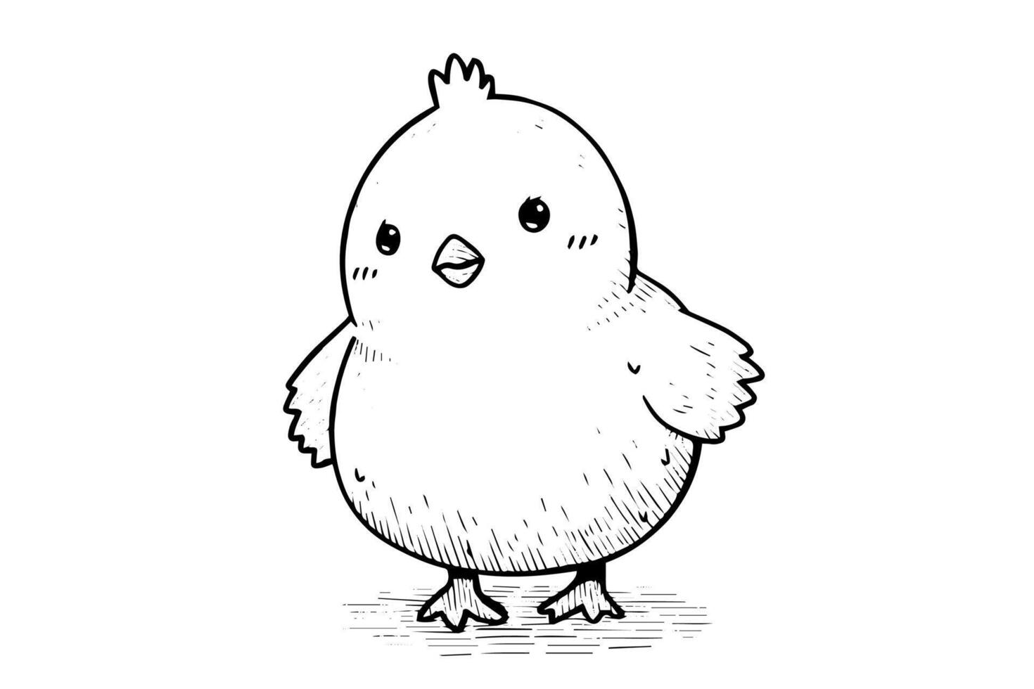 Cute little chicken hand drawn ink sketch. Engraved style retro illustration. vector