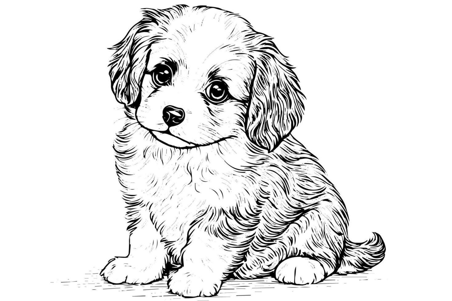 Cute puppy hand drawn ink sketch. Dog in engraving style illustration. vector