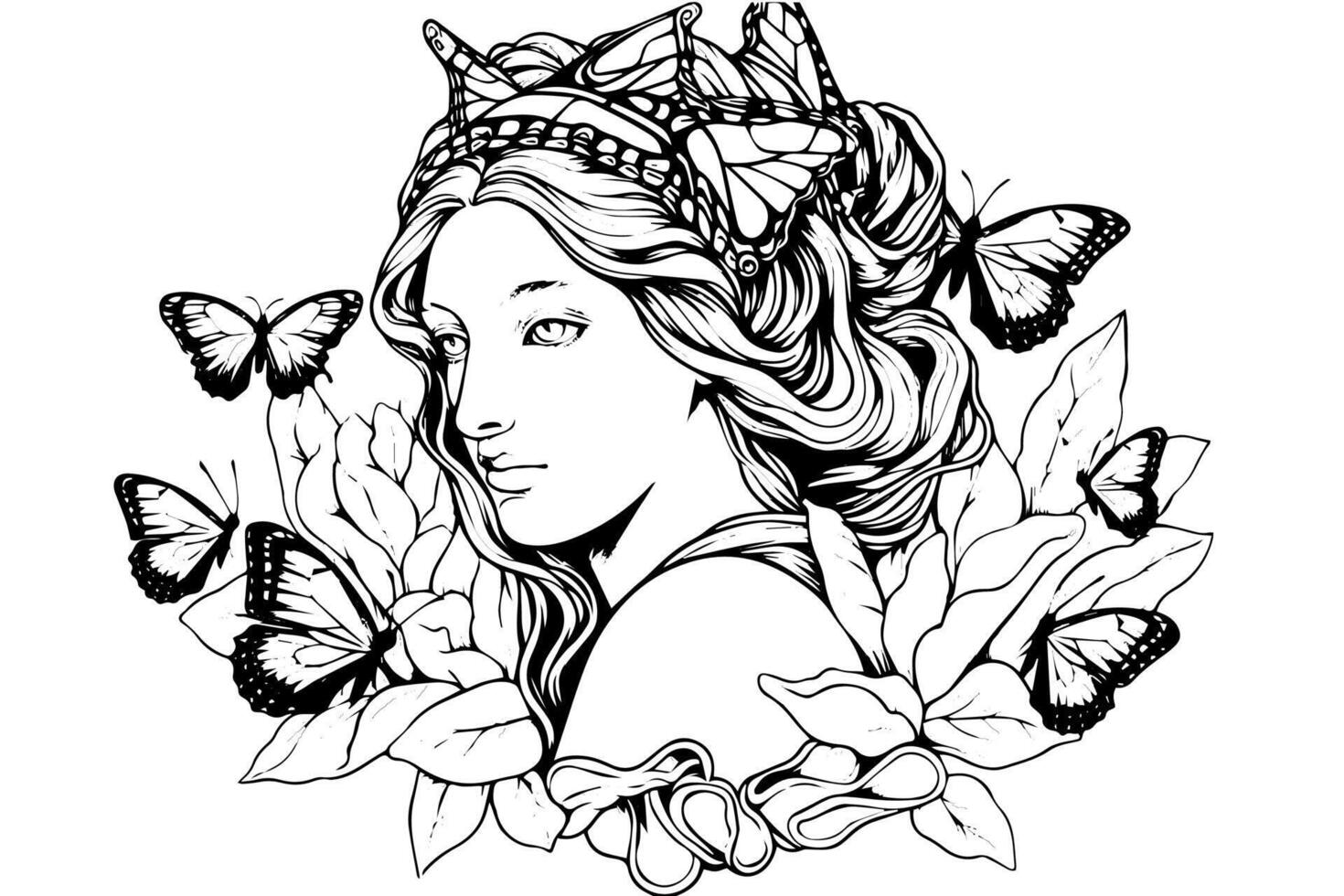 Aphrodite head hand drawn ink sketch. Engraved style illustration. vector