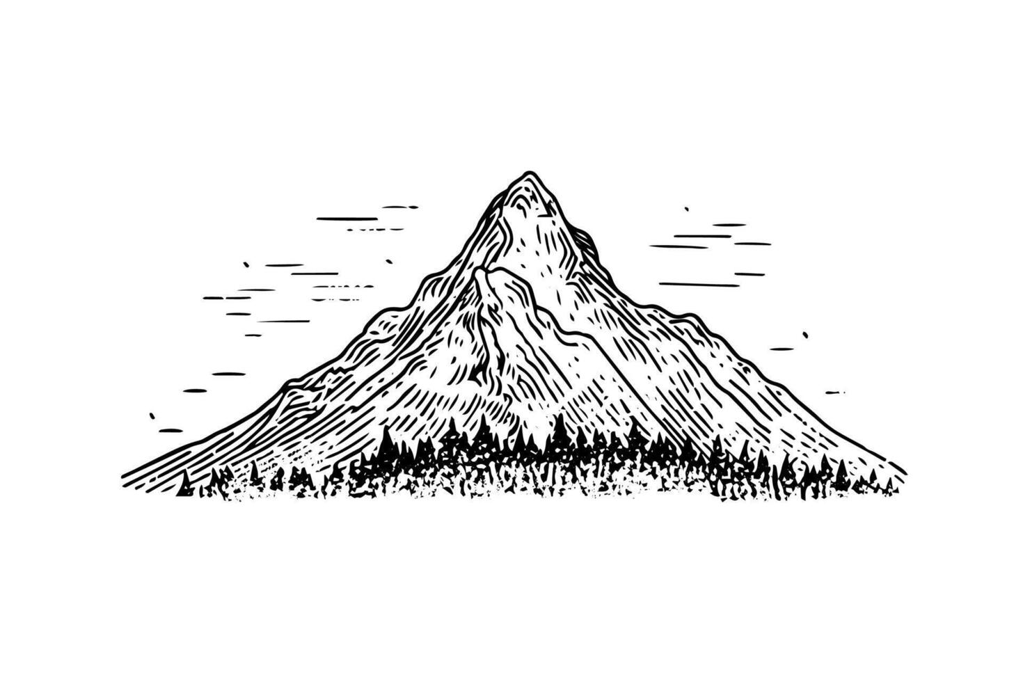 Vintage Mountain Landscape Sketch Hand-Drawn Vectror Illustration of Rocky Peaks. vector