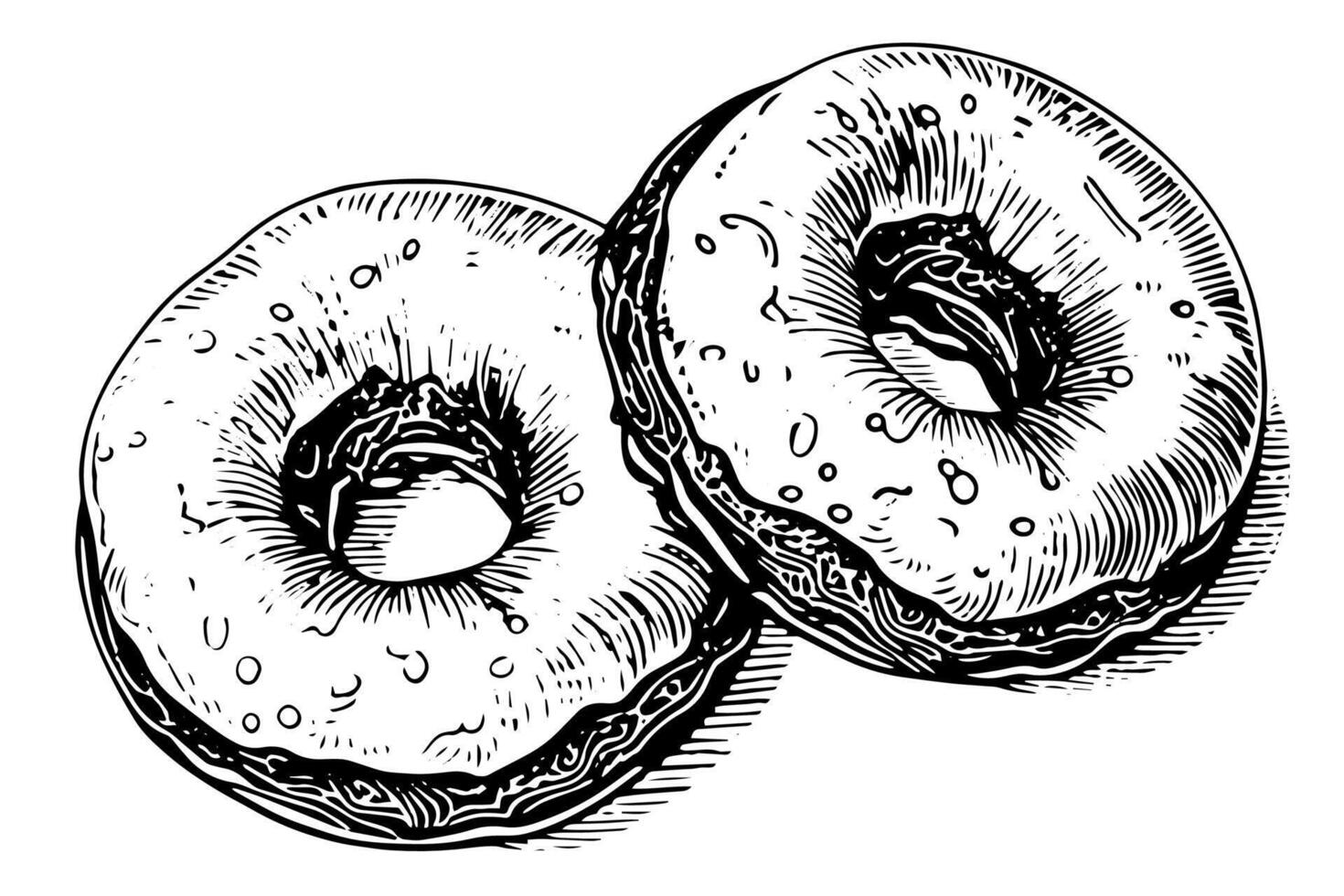 Tasty donut engraving style. Hand drawn ink sketch illustration. vector