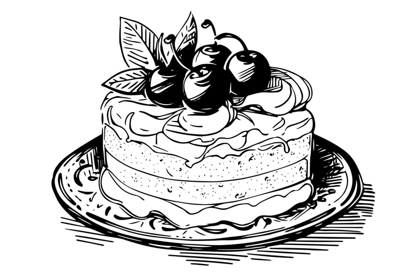 Vintage Hand-Drawn Cake Illustration Birthday Cake with Candles, Engraved Sketch Drawing in Retro Style vector