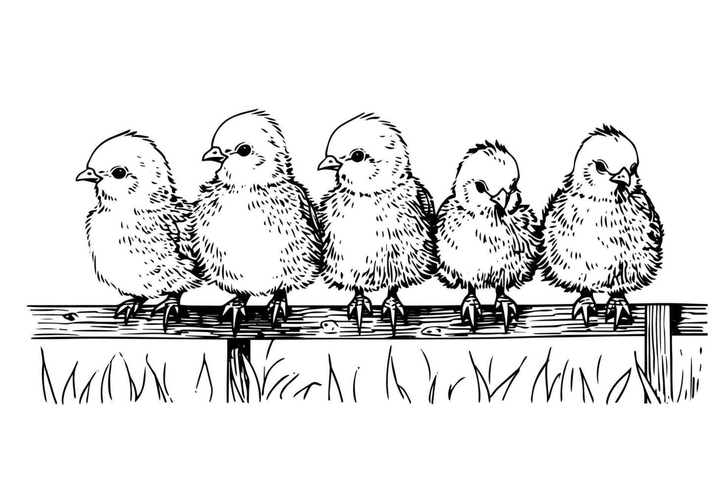 Cute little chicken hand drawn ink sketch. Engraved style retro illustration. vector