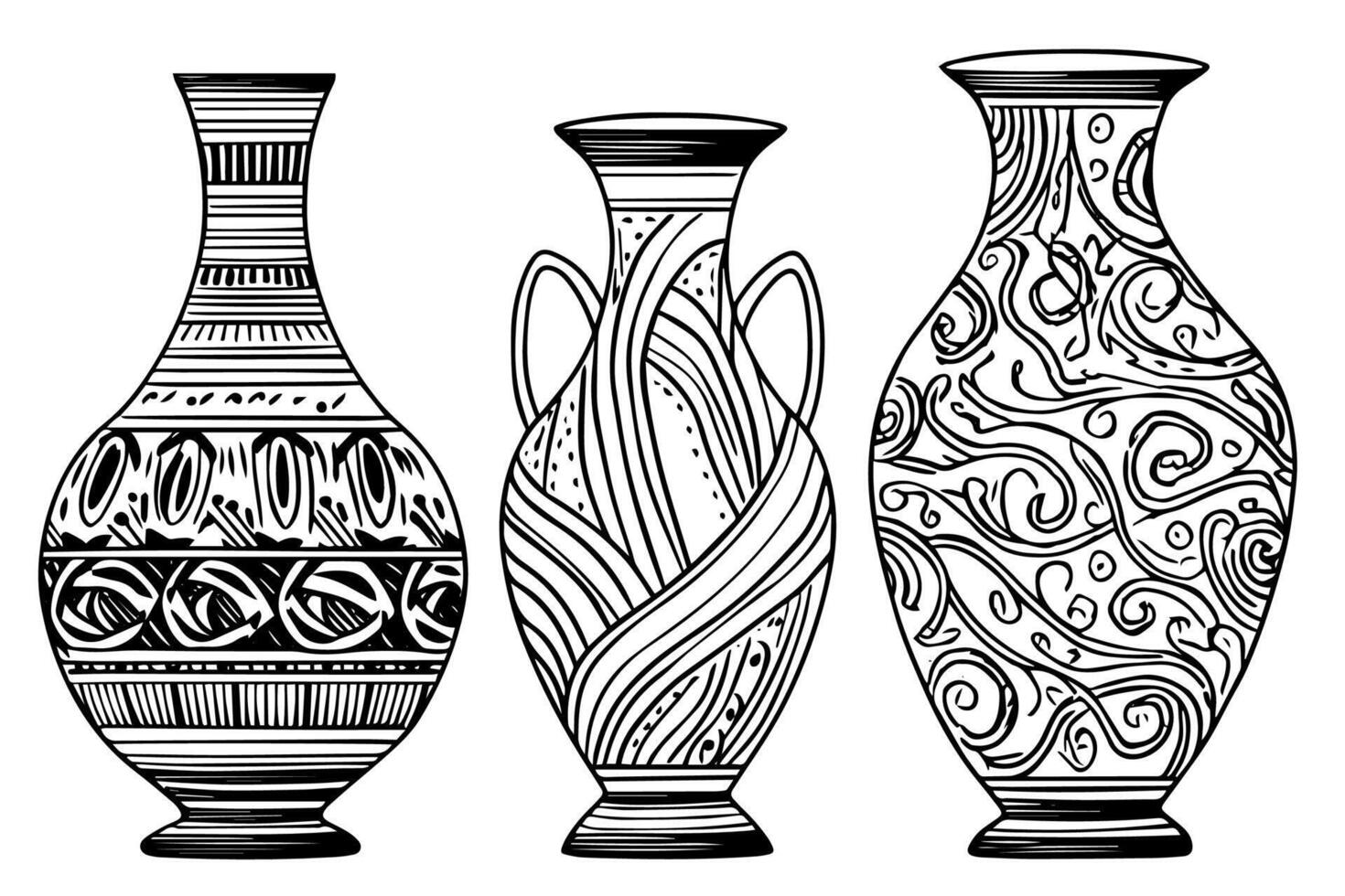 Set of ancient vase hand drawn ink sketch. Engraved style illustration. vector