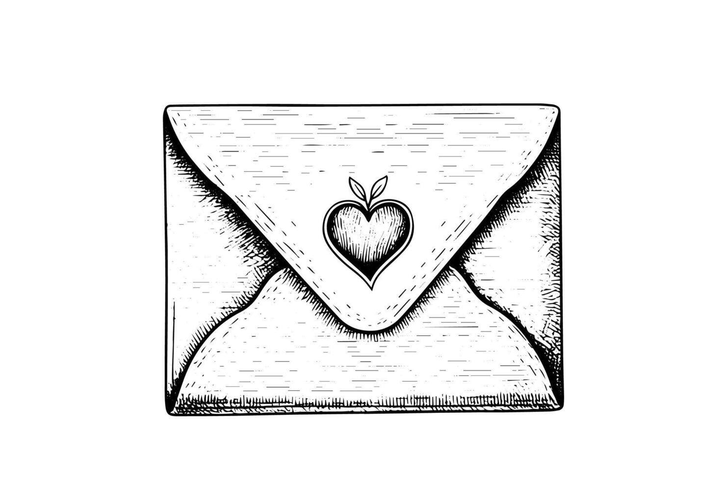 Envelope with heart hand drawn ink sketch. Engraving vintage style illustration. vector