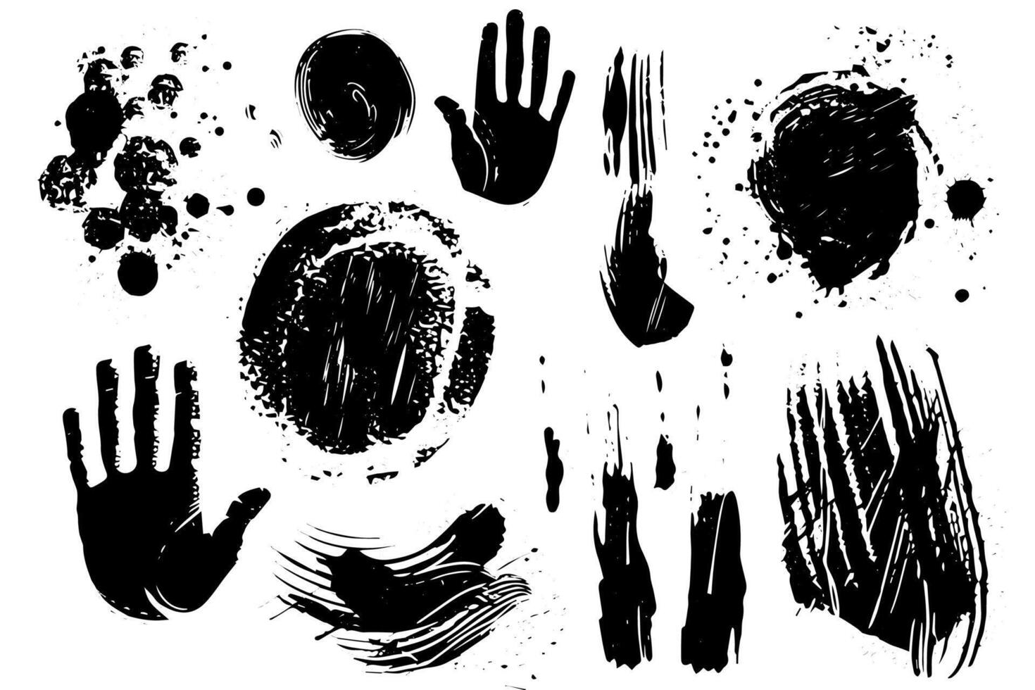 Abstract Ink Splash Collection Japanese-Inspired Designs with Grungy Textures and Decorative Elements. vector