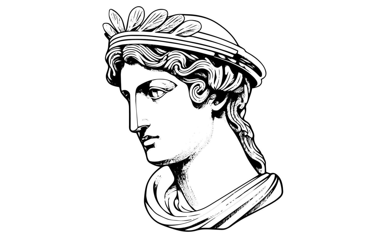 Hermes head hand drawn ink sketch. Engraved style illustration. vector