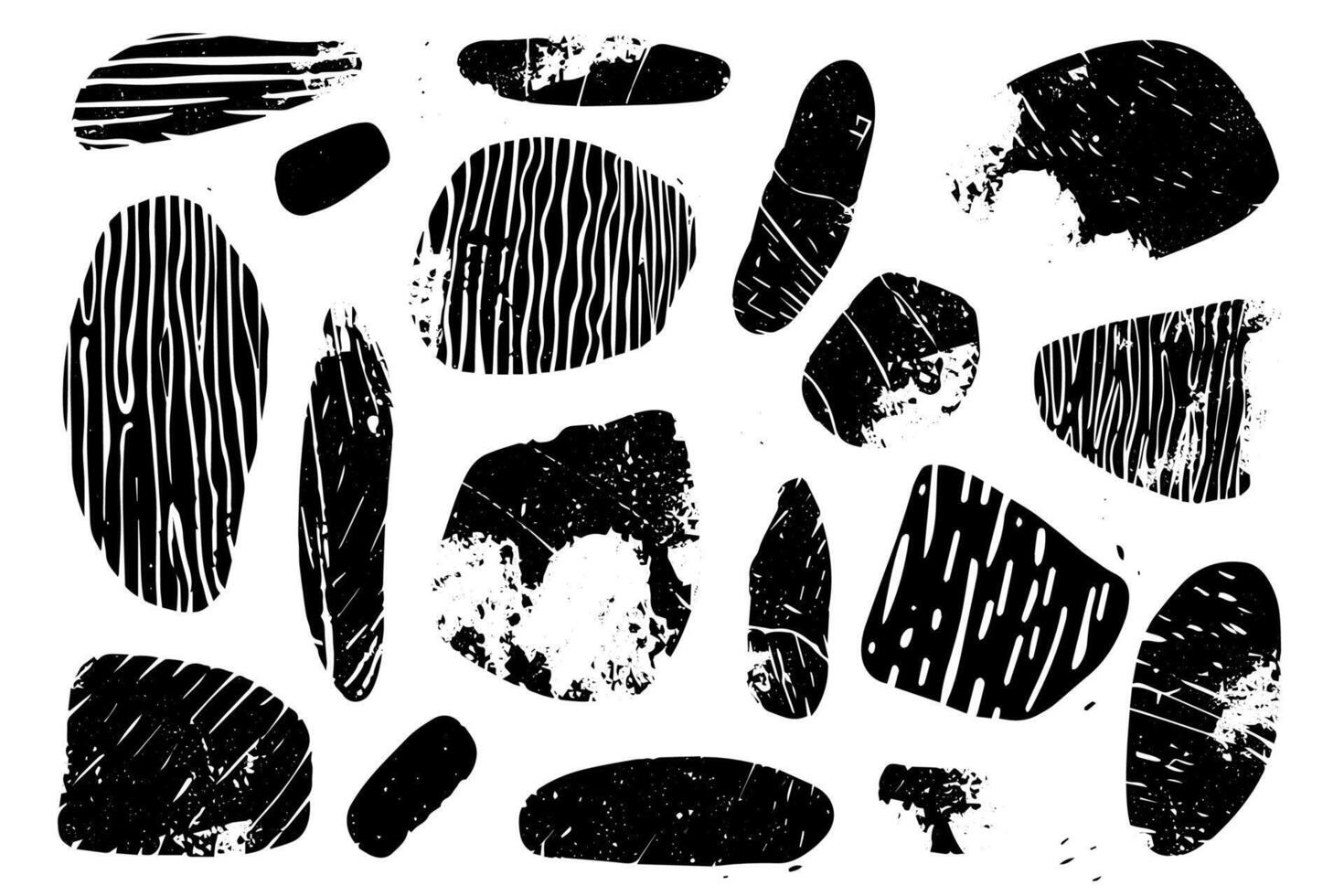 Abstract Organic Doodle Shapes Modern Illustration Set with Black Ink Splatters. vector