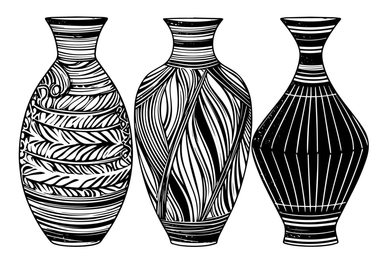 Set of ancient vase hand drawn ink sketch. Engraved style illustration. vector