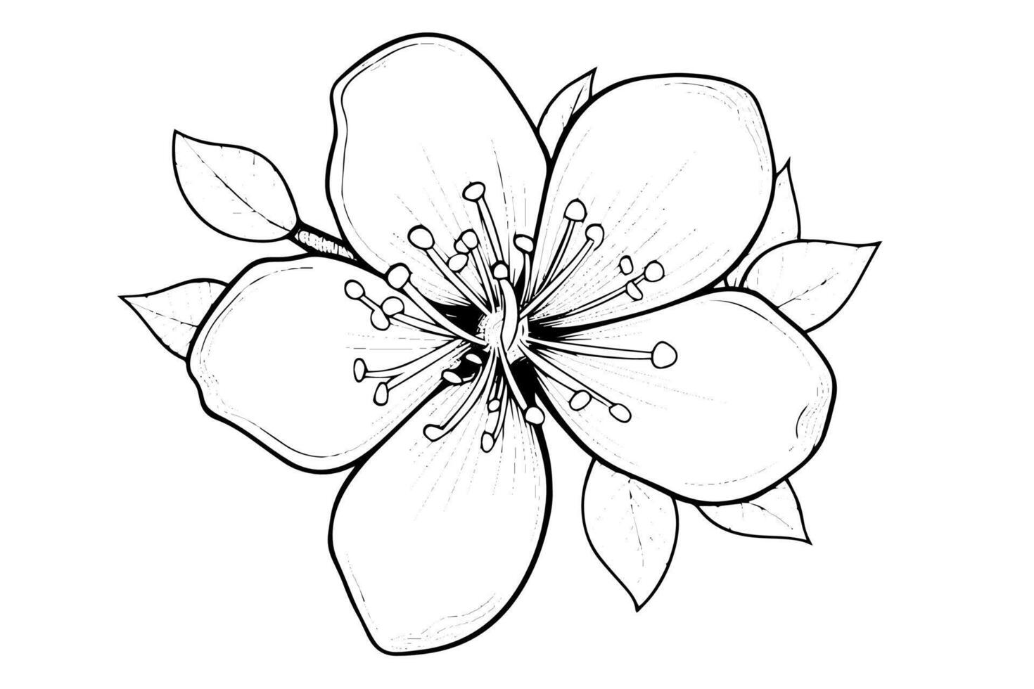 Cherry blossom hand drawn ink sketch. Sakura in engraving style illustration. vector