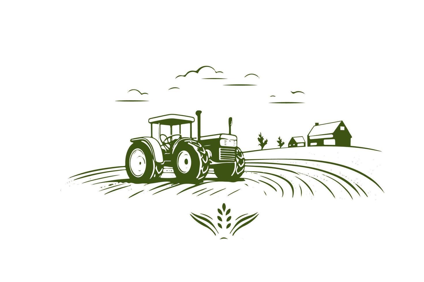 Tractor logo illustration, emblem design hand drawn sketch. illustration. vector