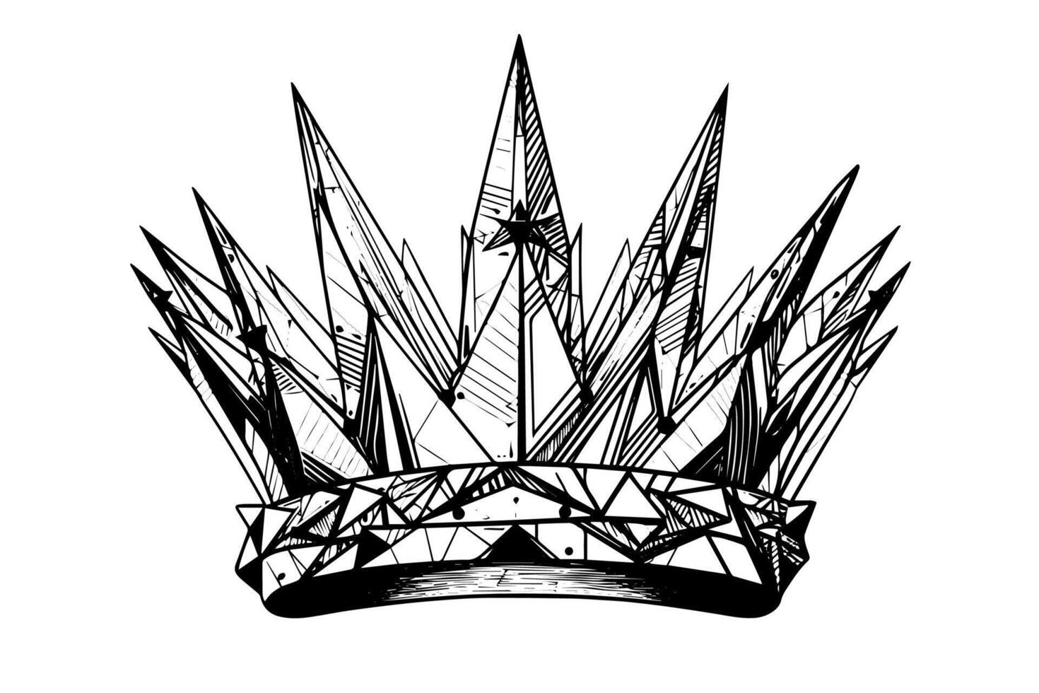 Futuristic crown hand drawn ink sketch. Engraved style illustration. vector