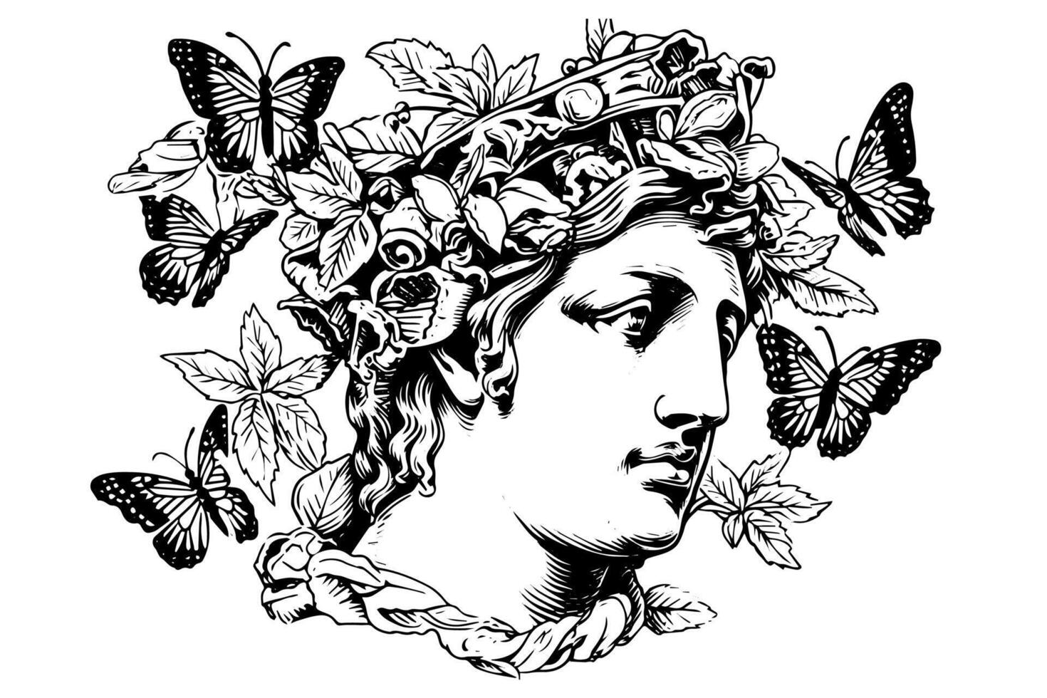 Hermes head hand drawn ink sketch. Engraved style illustration. vector